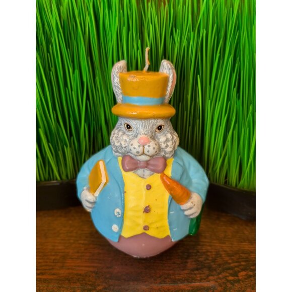Easter Bunny Decorative Candle With Top Hat & Carrot 5.5" Tall Spring Decor New - Picture 1 of 8